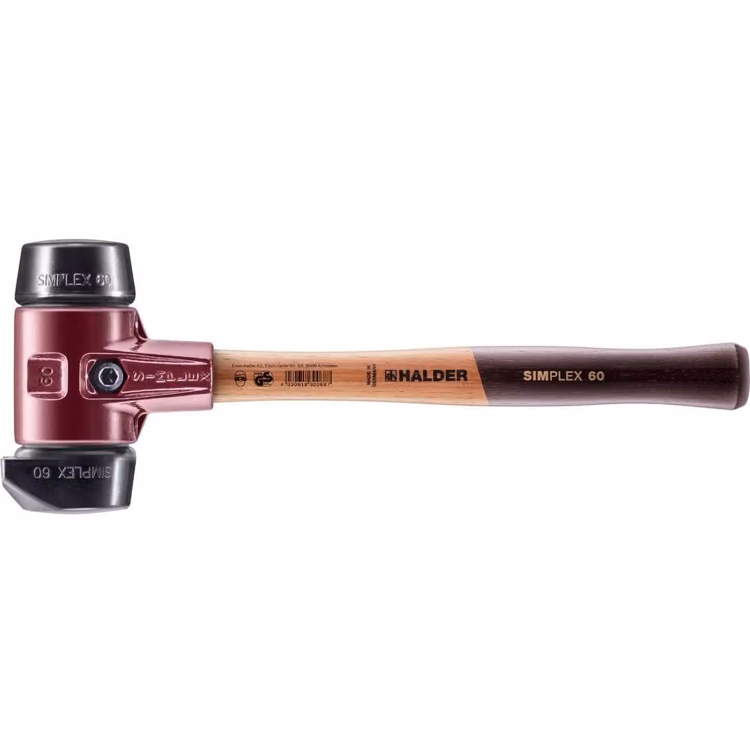 Mazza SIMPLEX soft-face con alloggiamento TE e manico in legno, Ø 60, composizione in gomma con supporto / composizione in gomma