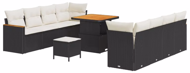 Set Divano da Giardino 11 pcs Nero polyrattan