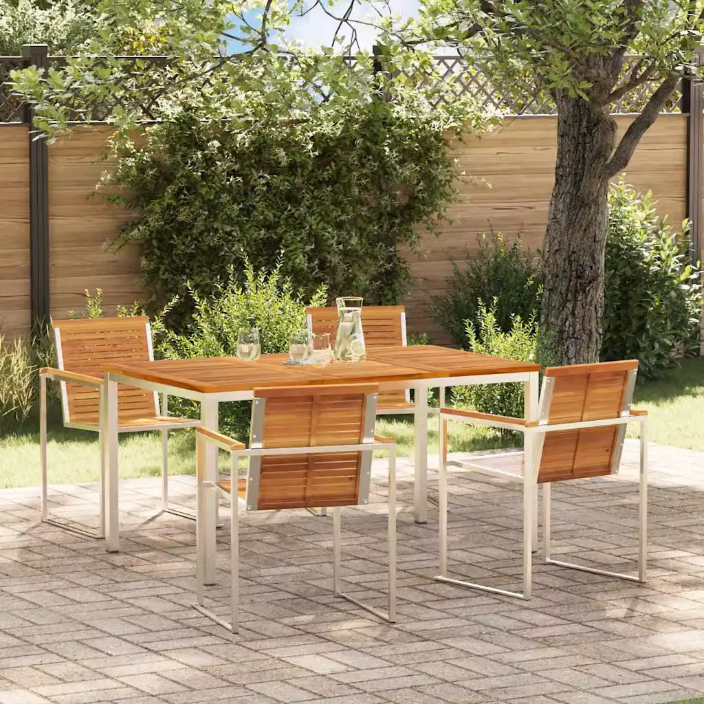Set da Pranzo per Giardino e Terrazzo vidaXL in Legno di Acacia e Acciaio Inox, 5 Pezzi, Marrone e Argento