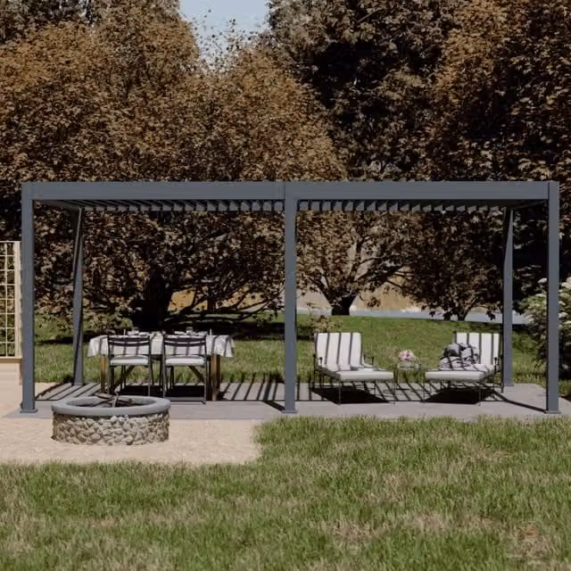 Pergola bioclimatica motorizzata Ombréa ELMO autoportante colore Antracite L: 6 m, P: 3 m