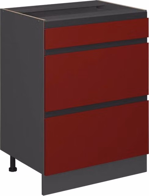 Mobiletto base per cucina Vicco R-Line Rosso/Antracite con cassetti, senza piano di lavoro, L: 60 cm