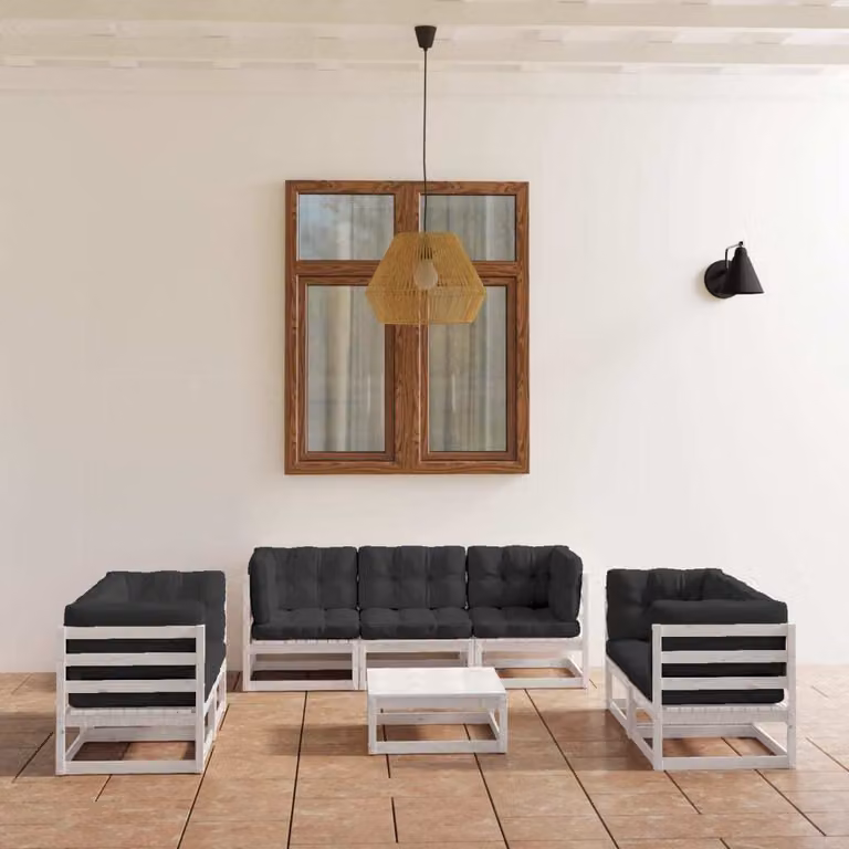 The Living Store Set salotto da giardino 8 pezzi con cuscini in legno di pino massiccio
