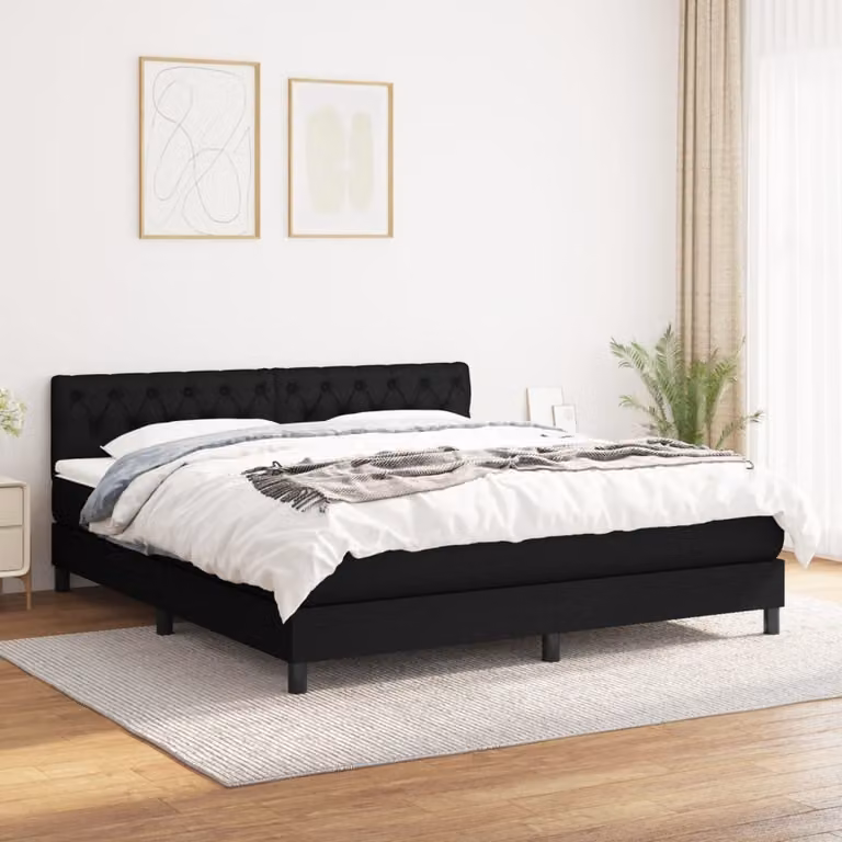 The Living Store Letto a molle con materasso nero 160x200 cm in tessuto