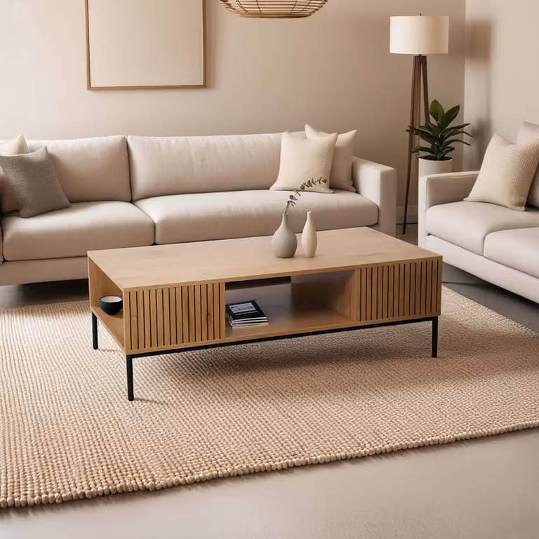 Tavolino in acciaio e MDF con decoro melaminico 120 cm beige - Oviala Dakota