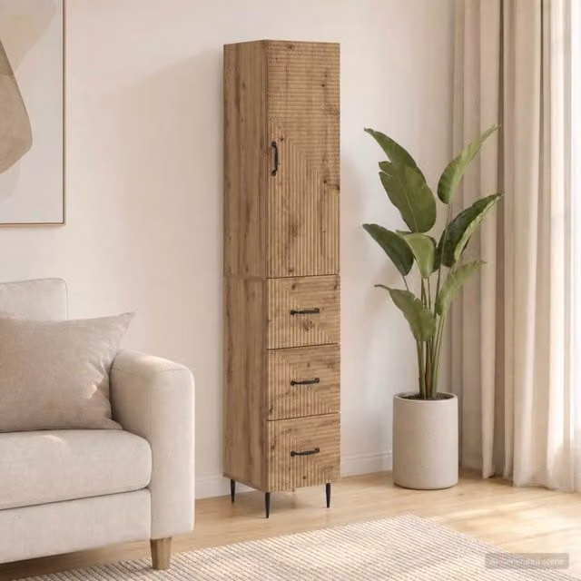 Set di 2 armadi moderni vidaXL in legno marrone con ante scorrevoli e ripiani interni L/P/H: 33 x 34,5 x 90 cm – 1