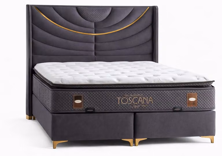 Letto con materasso in stile moderno, blu, con contenitore e morbida imbottitura