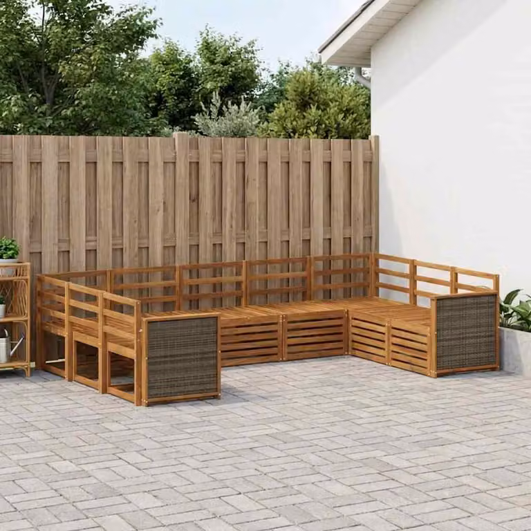 Set di divani da esterno vidaXL 7 pz in legno di acacia massello marrone con cuscini inclusi per giardino e terrazza