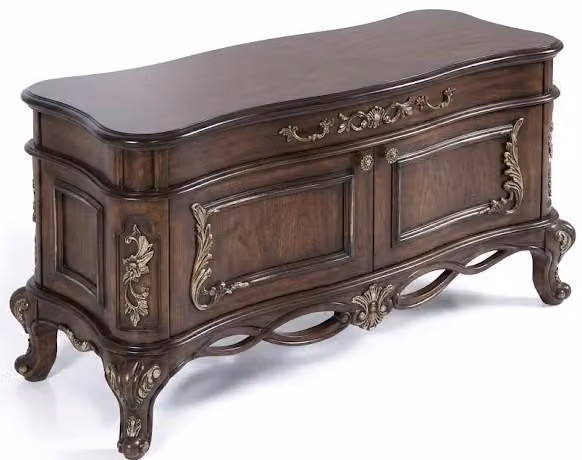 Elegante mobiletto laterale in legno, stile classico, con decorazioni intagliate