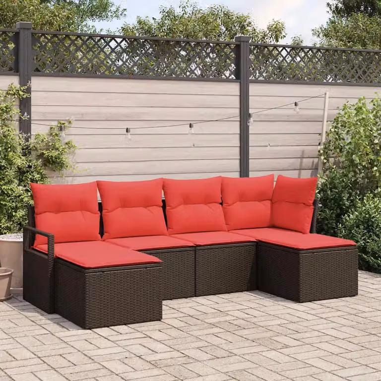 Set di divani da giardino vidaXL 6 pezzi in rattan marrone con cuscini e struttura in acciaio resistente ai raggi UV