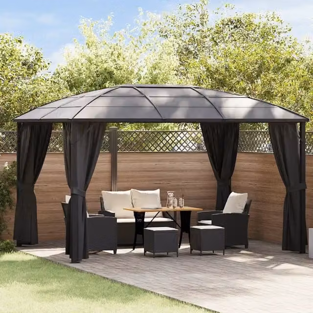 Gazebo con Tende 400x300x265 cm Antracite 48601