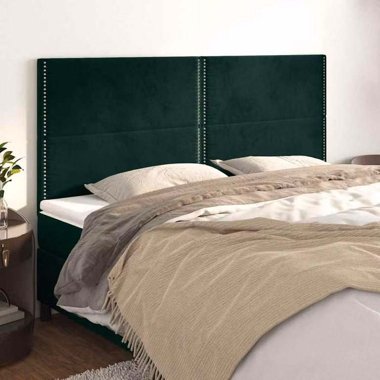 Testiera per letto vidaXL in velluto verde scuro con pannello imbottito, L: 200 cm, H: 118 cm, P: 5 cm