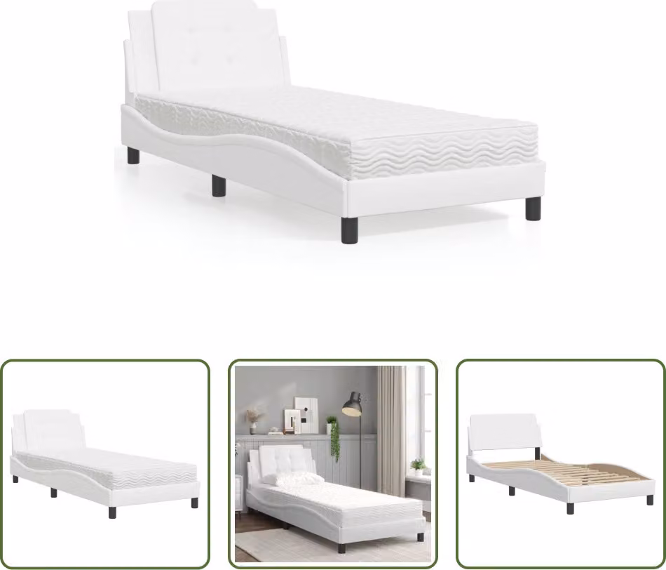 The Living Store Letto con materasso bianco 90x200 cm in ecopelle