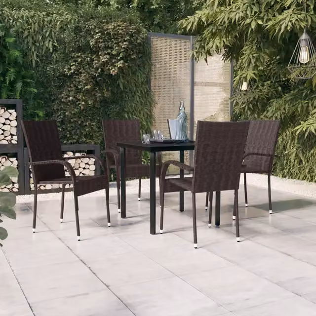 Set da pranzo da giardino moderno vidaXL in polyrattan con tavolo in vetro, 5 pezzi, marrone e nero – 1