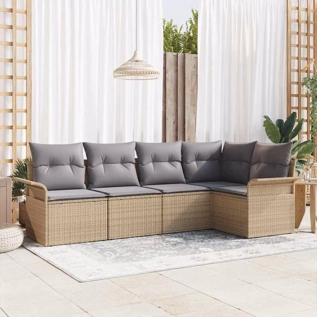 Maison Exclusive - Set Divano da Giardino con cuscino 5 pcs Beige Poly Rattan