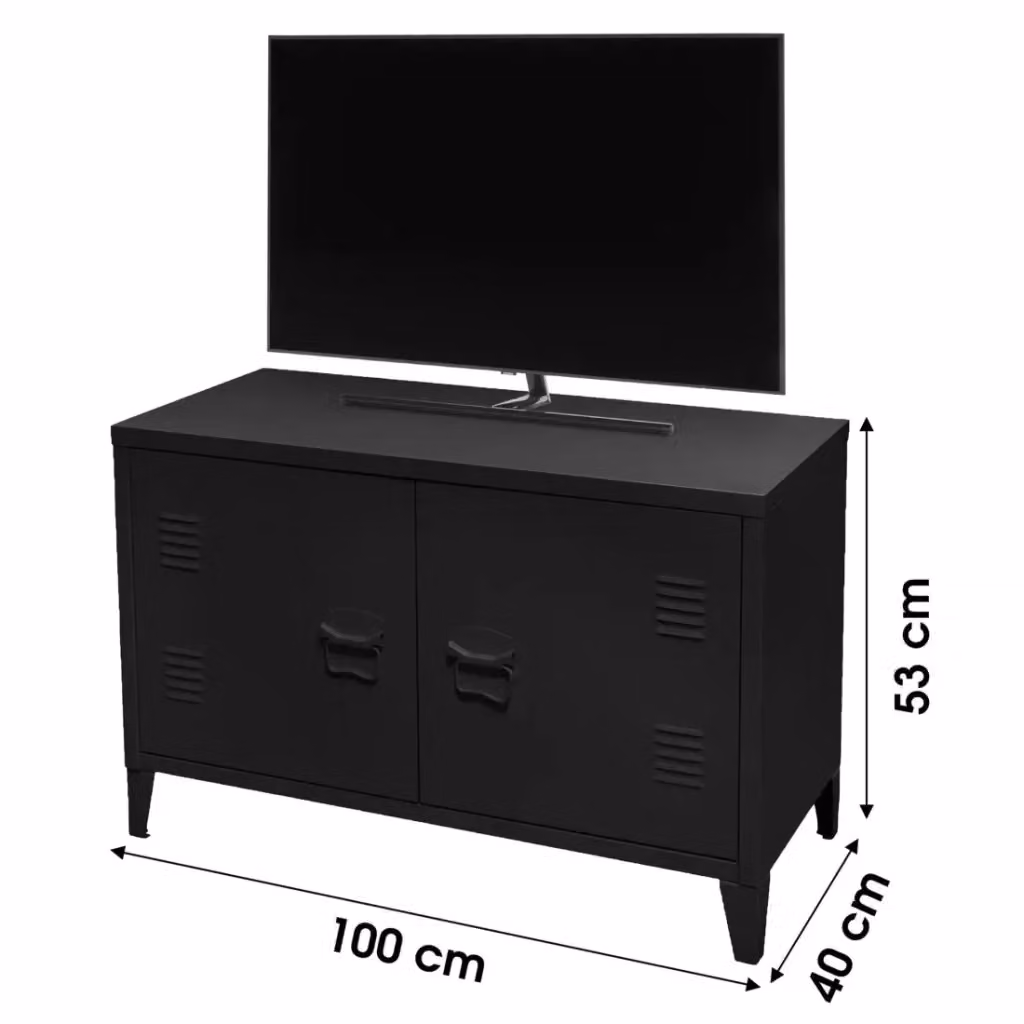 Mobile TV Meublorama in stile industriale con 2 porte in metallo, colore nero, L: 100 cm, P: 40 cm, H: 53 cm – 2