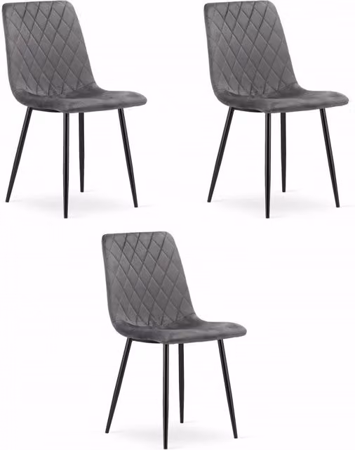 Set di 3 sedie Valora TURIN in velluto grigio scuro con design ergonomico e struttura in metallo nero – 1