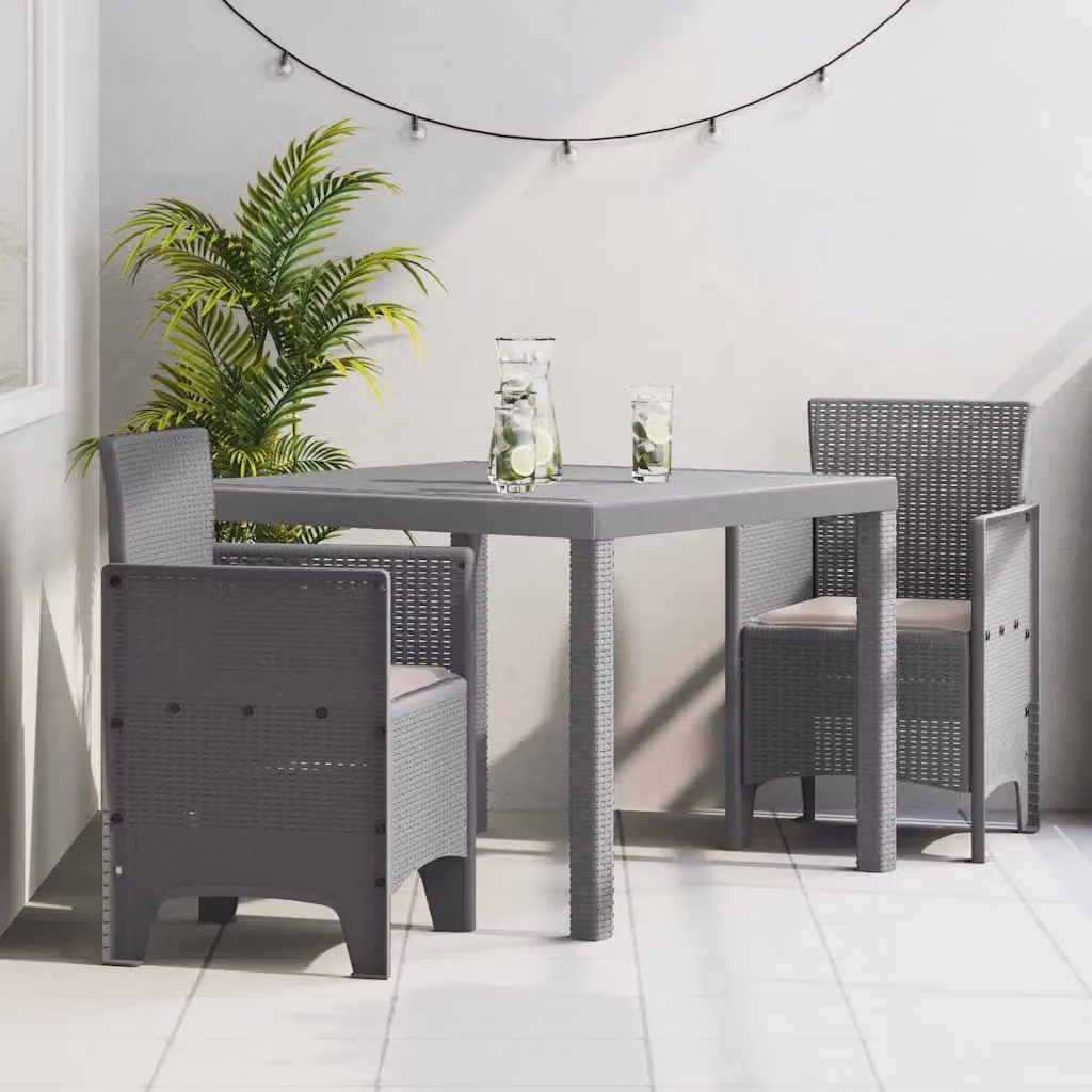 Set da pranzo per giardino e terrazza vidaXL in rattan grigio con tavolo quadrato e 3 sedie – 1
