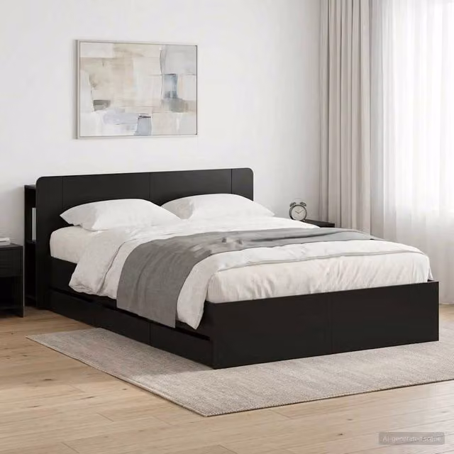 Struttura del letto con stoccaggio e testata Nero 150 x 200 cm 3433967
