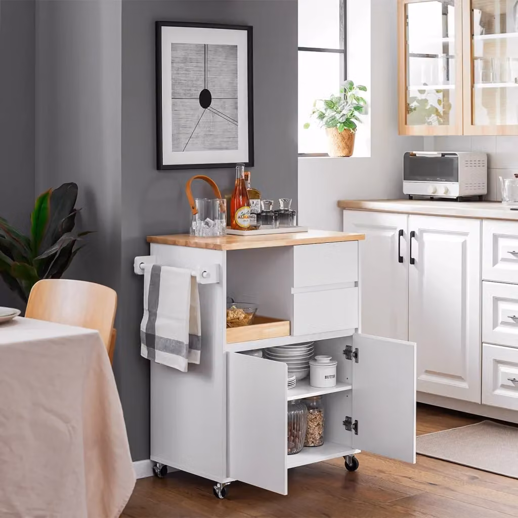 Carrello cucina multiuso SOBUY bianco con 2 cassetti e 2 ante, L: 72 cm, P: 40 cm, H: 84 cm – 2
