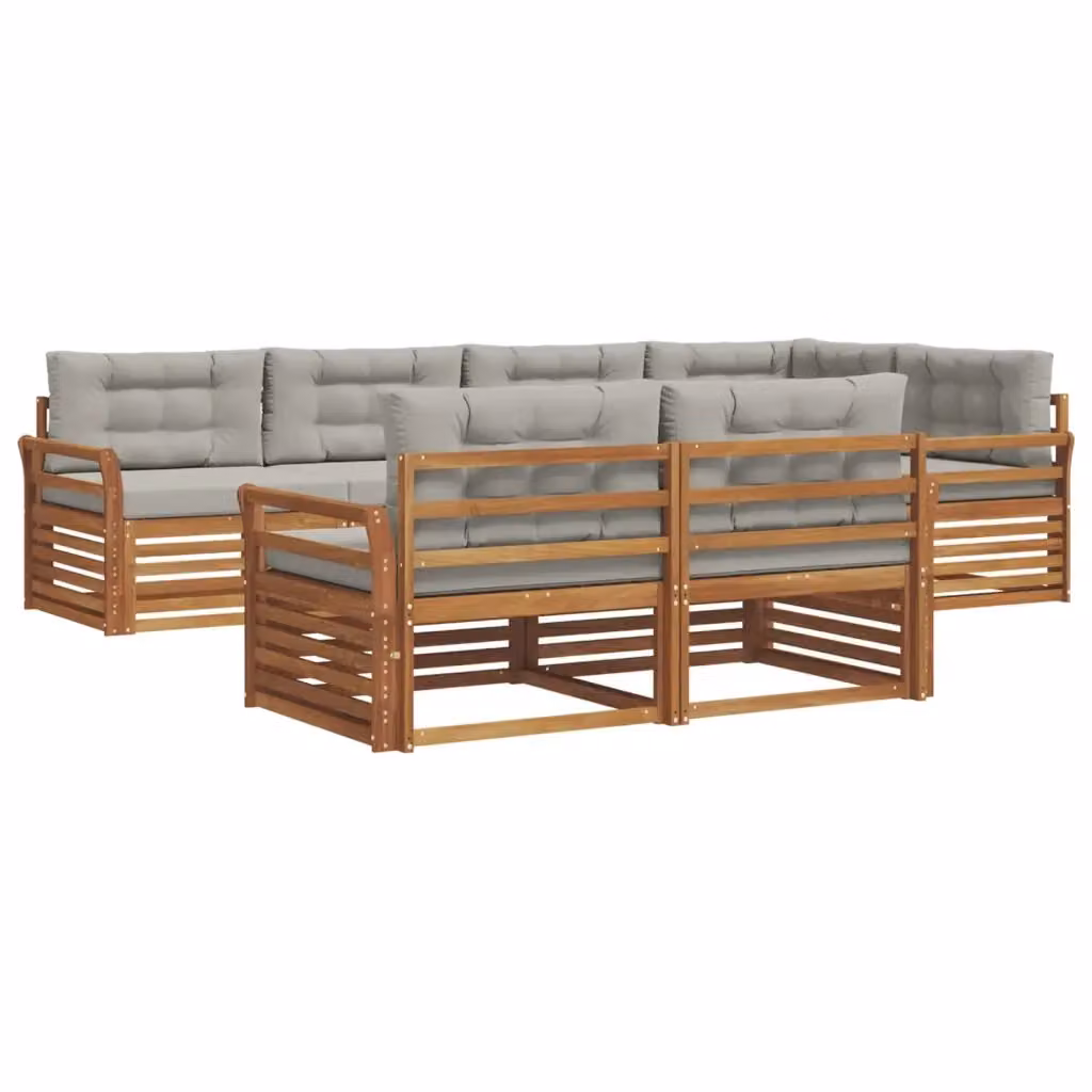 Set di divani da esterno a L vidaXL in legno di acacia con cuscini grigi – 2