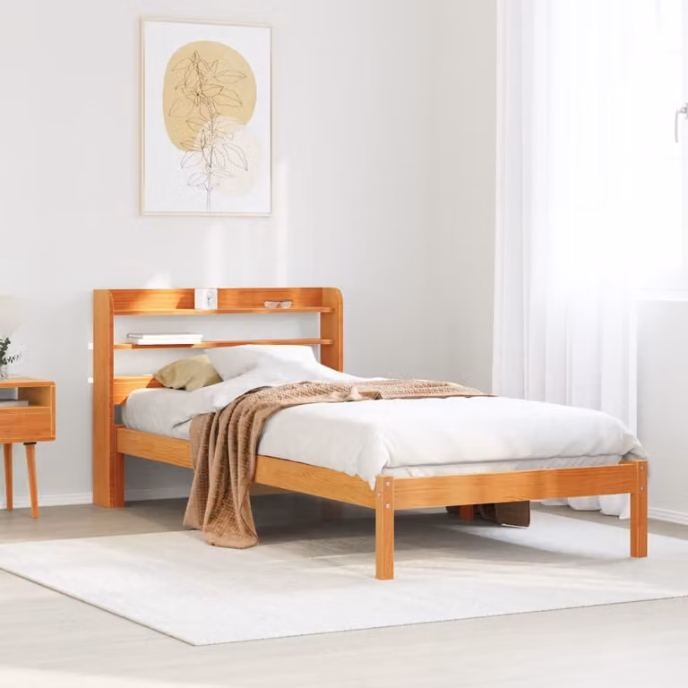 vidaXL Letto con Testiera in Legno di Pino Massello Marrone Cera L: 100 cm, P: 200 cm