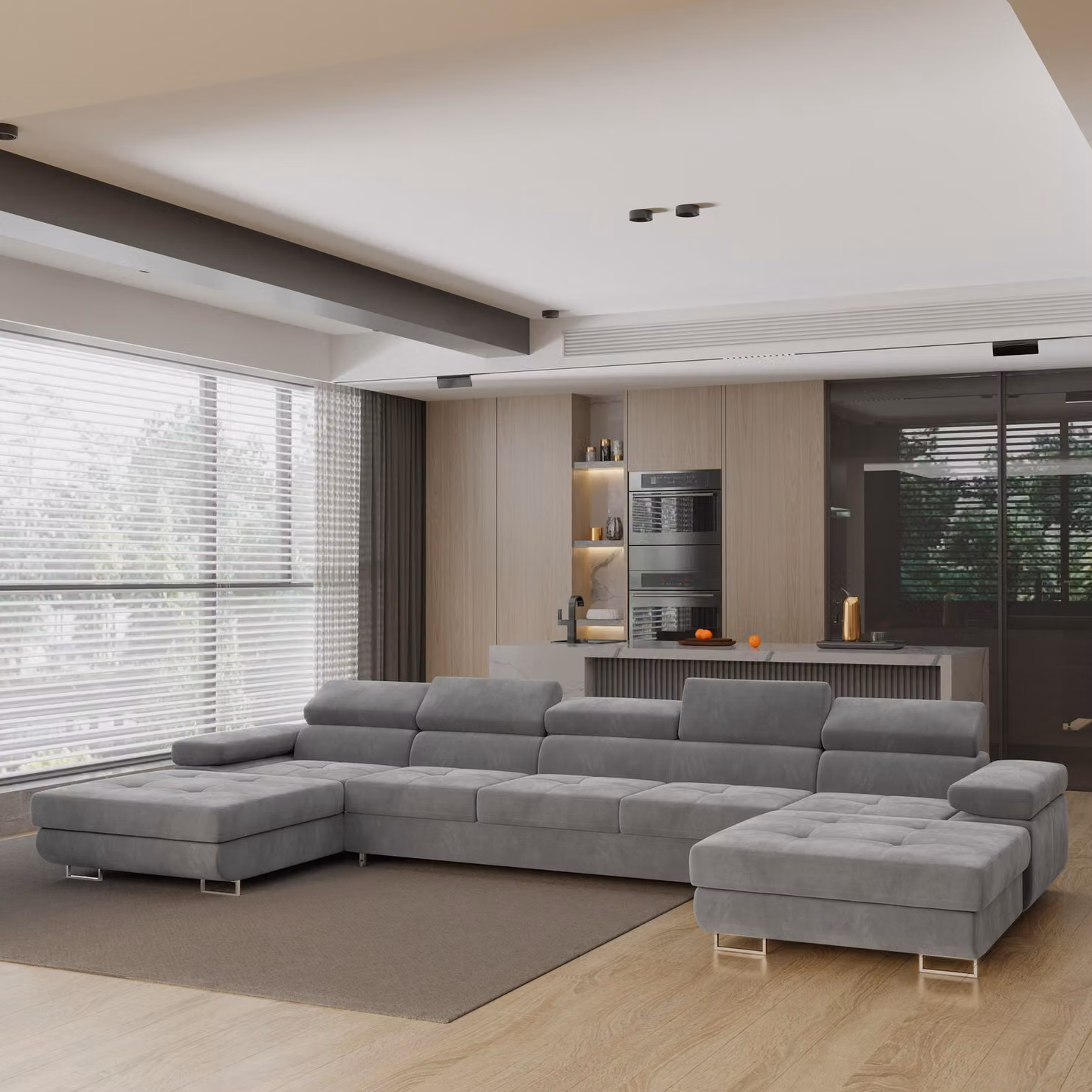 Divano angolare OMBRA di Masseno con funzione letto a U, divano con box letto, divano da soggiorno, divano, divano letto, set di divani - grigio, MONOLITH 85
