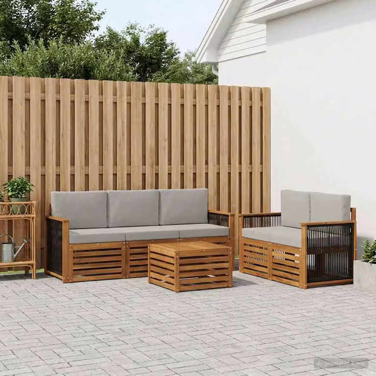 Set di divani da esterno a L vidaXL in legno di acacia con tavolo da caffè, 6 pezzi, beige e grigio