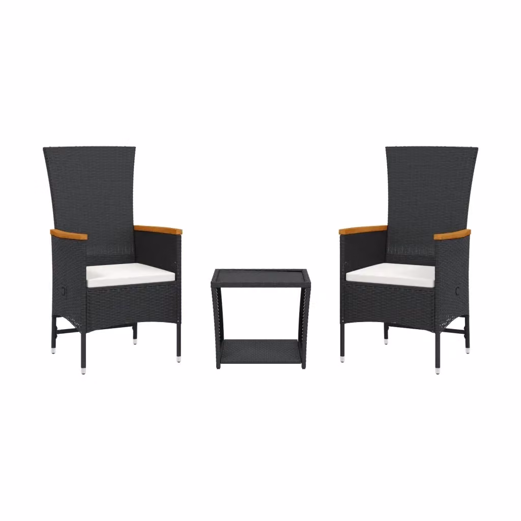 Set da pranzo da giardino moderno vidaXL in legno di acacia oliato con tavolo in vetro e sedie in rattan nero e bianco – 2
