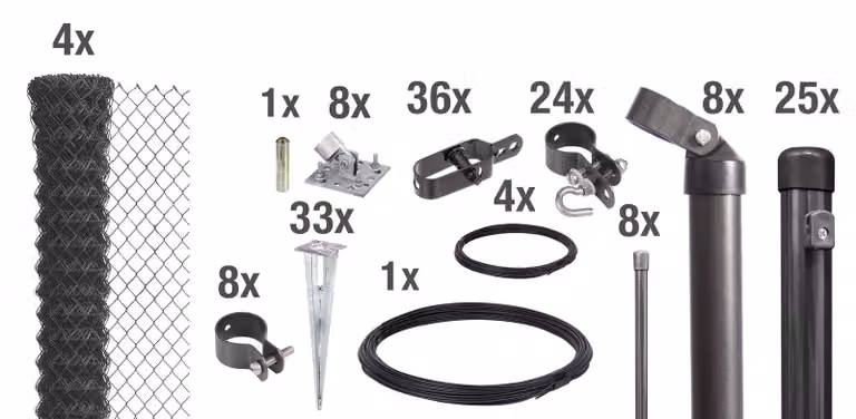 Alberts 631260 Recinzione in rete metallica come set completo di recinzione, con manicotto a terra carrabile, antracite metallizzato, altezza 150 cm, lunghezza 60 m