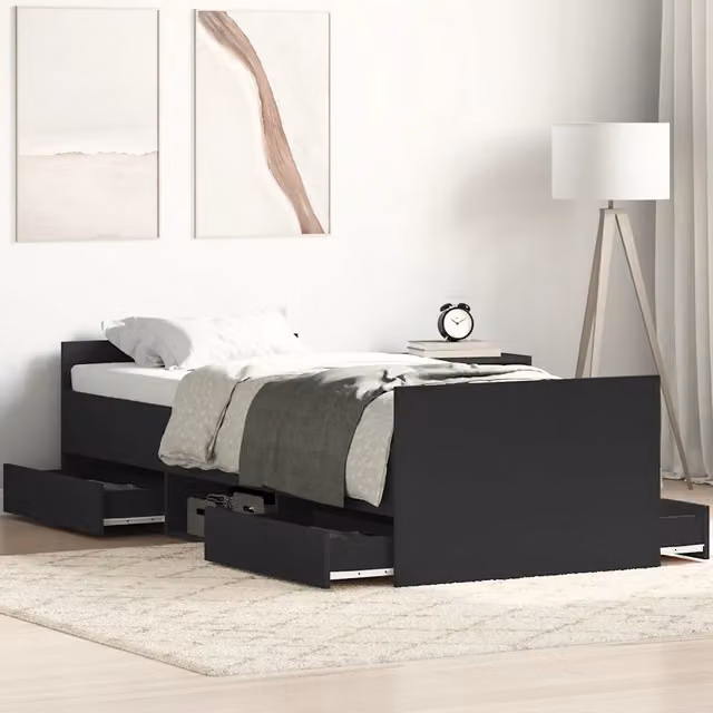 Giroletto vidaXL con testiera e pediera in tessuto nero L 100 x P 200 x H 50 cm