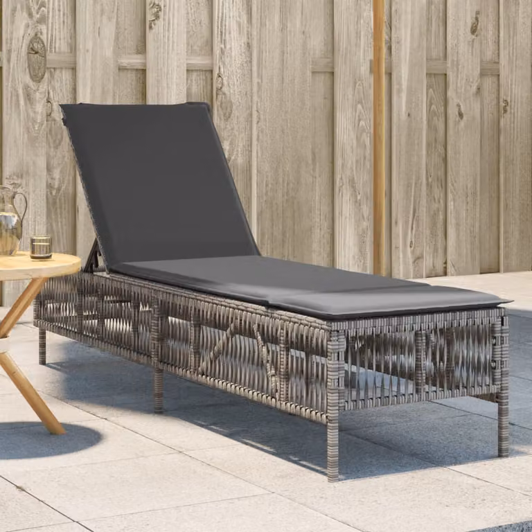 vidaXL Lettino Prendisole in Polyrattan Grigio con Cuscino Impermeabile e Poggiatesta Regolabile