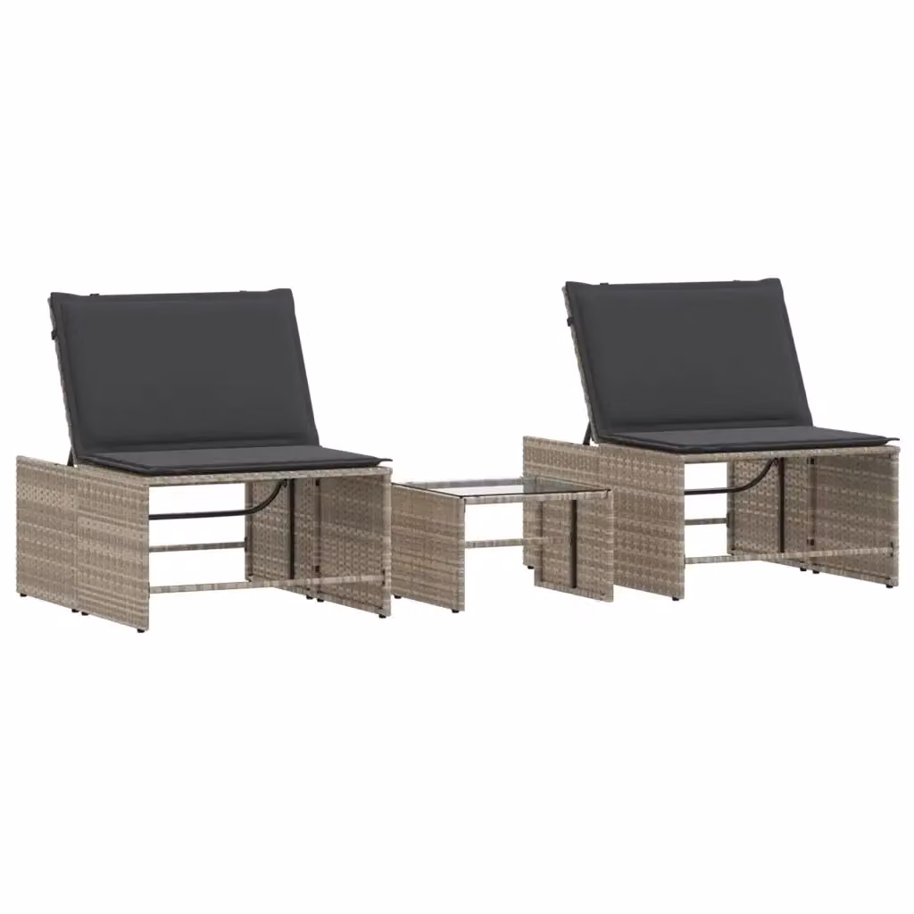 Set di 2 lettini prendisole con tavolo vidaXL in polyrattan grigio con poggiatesta regolabile e tessuto resistente ai raggi UV – 2