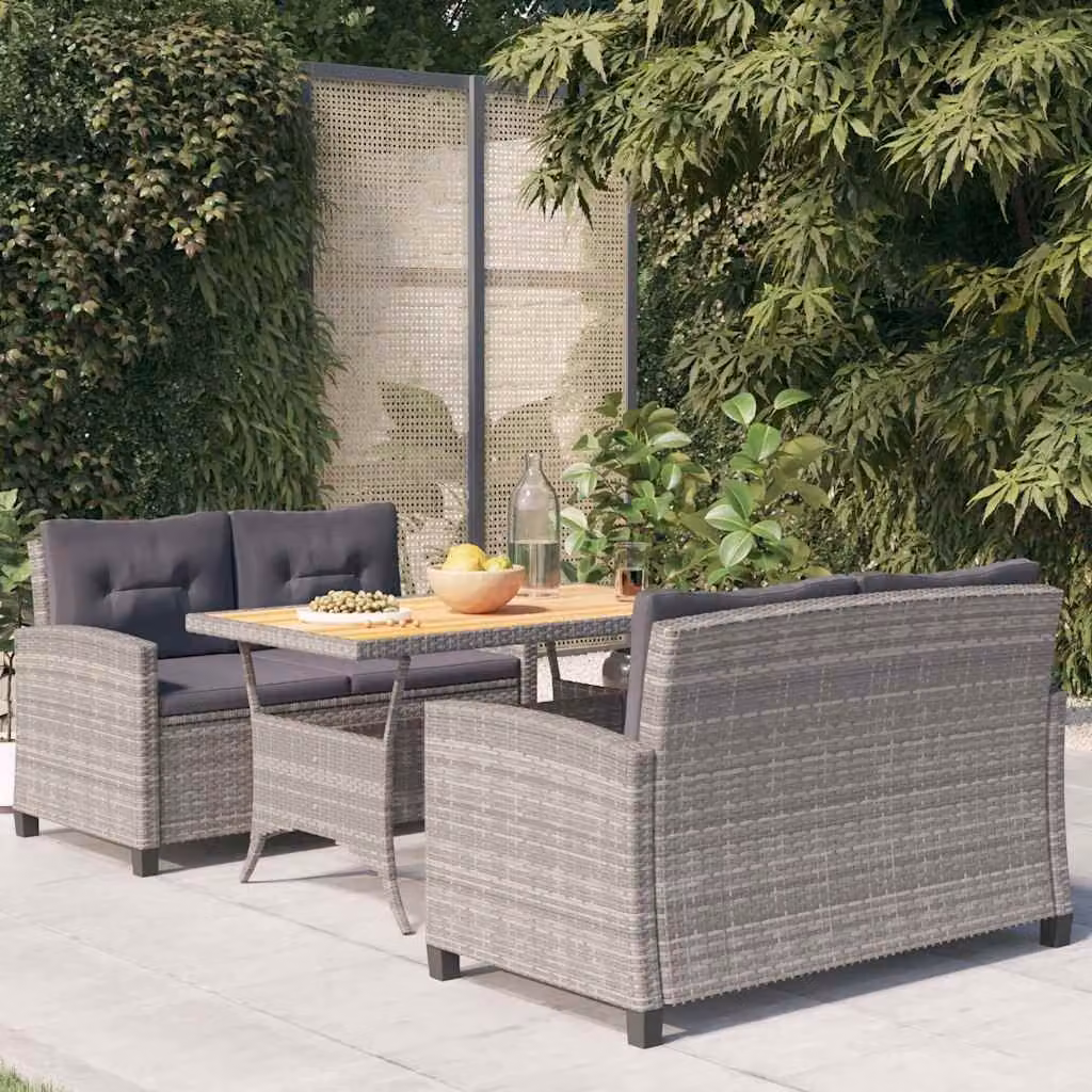 Set da pranzo da giardino vidaXL in polyrattan grigio con 3 pezzi e cuscini