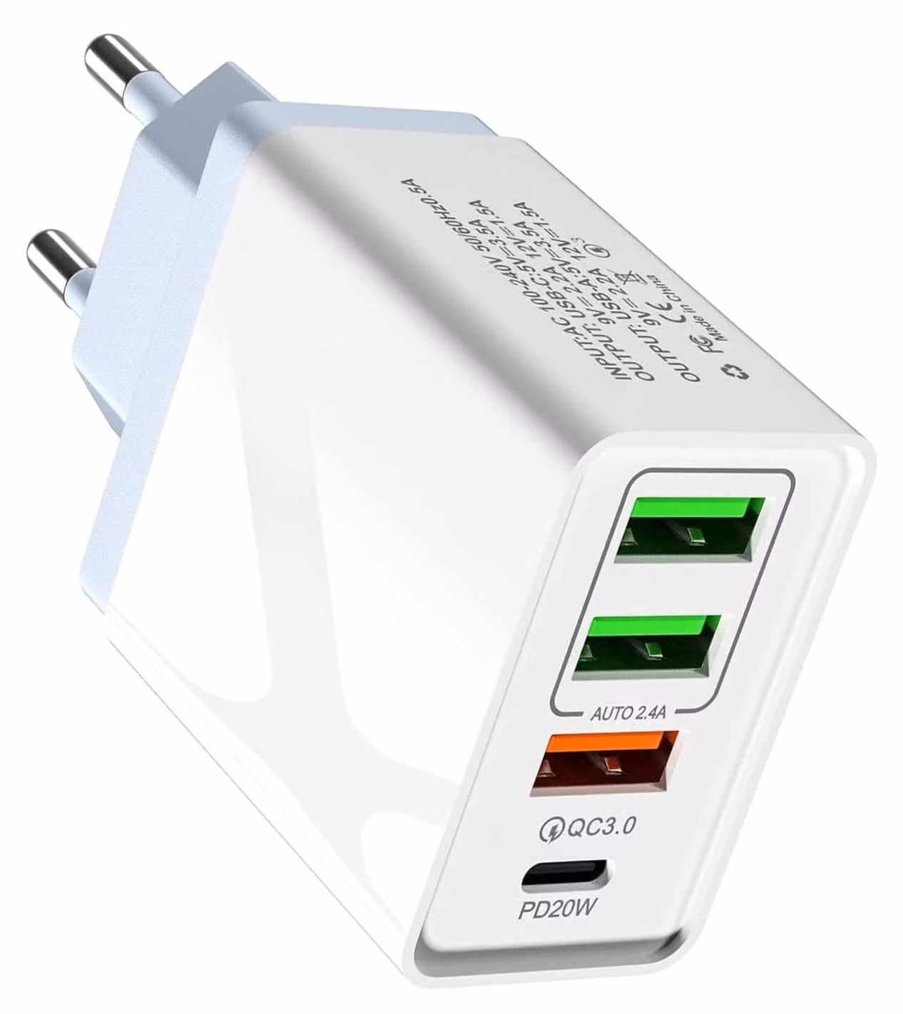 Caricabatterie USB da 40W, con 4 porte USB, ricarica rapida, adattatore da parete