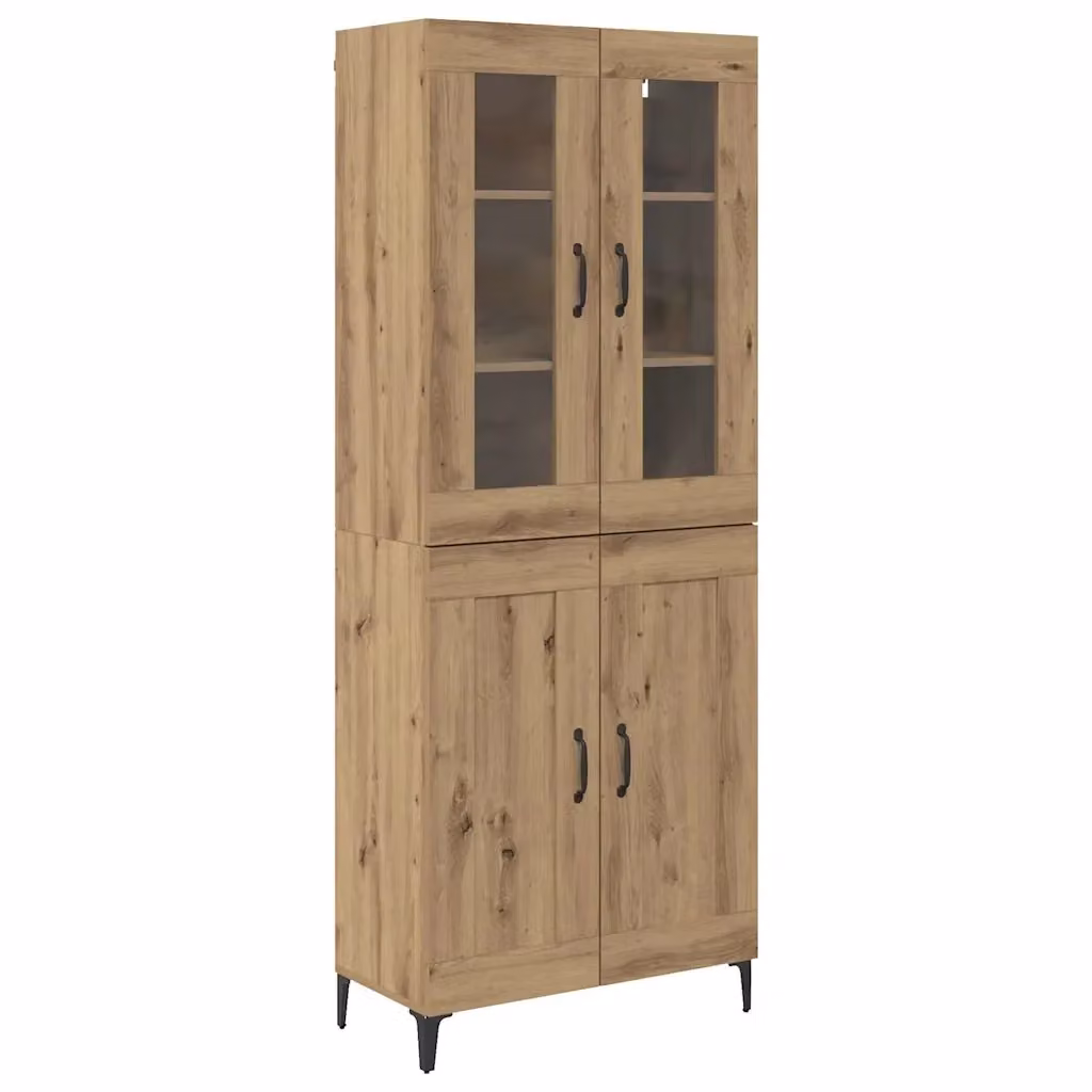 Credenza moderna vidaXL in rovere con ante in vetro e ripiani interni, L/P/H: 69,5 x 34 x 180 cm – 2
