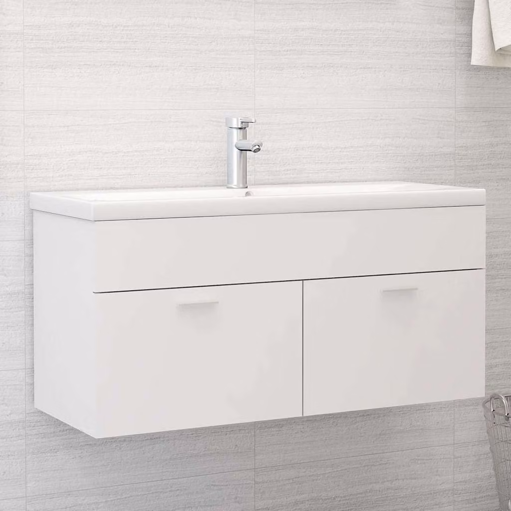 Mobile bagno moderno vidaXL con lavabo integrato bianco lucido in legno e MDF