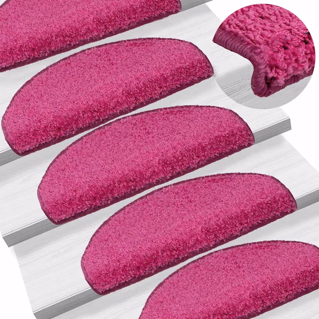 vidaXL Set di 15 tappetini per scale semicircolari grandi, rosa, autoadesivi e antiscivolo, L: 65 cm, P: 40 cm, H: 4 cm