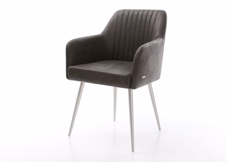 DELIFE Sedia da pranzo Greg-Flex, microfibra, antracite, stile vintage, 4 gambe coniche, acciaio inossidabile, imbottitura a molle insacchettate