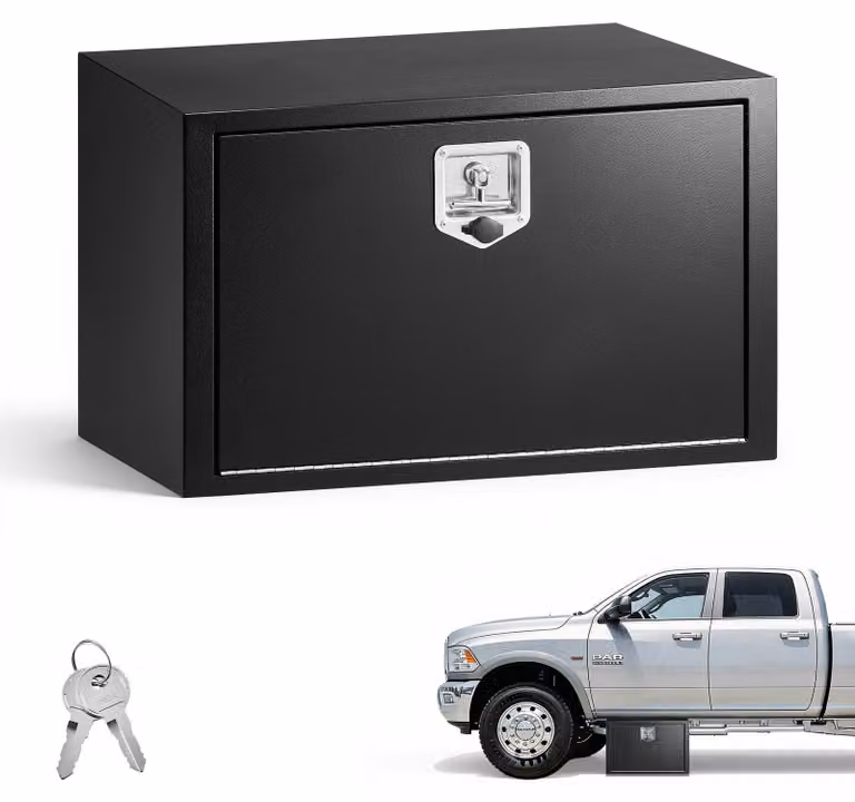 Cassetta da montare sotto il pianale del camion - Cassetta portaoggetti sotto il pianale - Cassetta portautensili - 76,2 x 45,7 x 45,7 cm - Acciaio laminato a freddo - Impermeabile - Maniglia a T con serratura - Camion e rimorchi - Nero