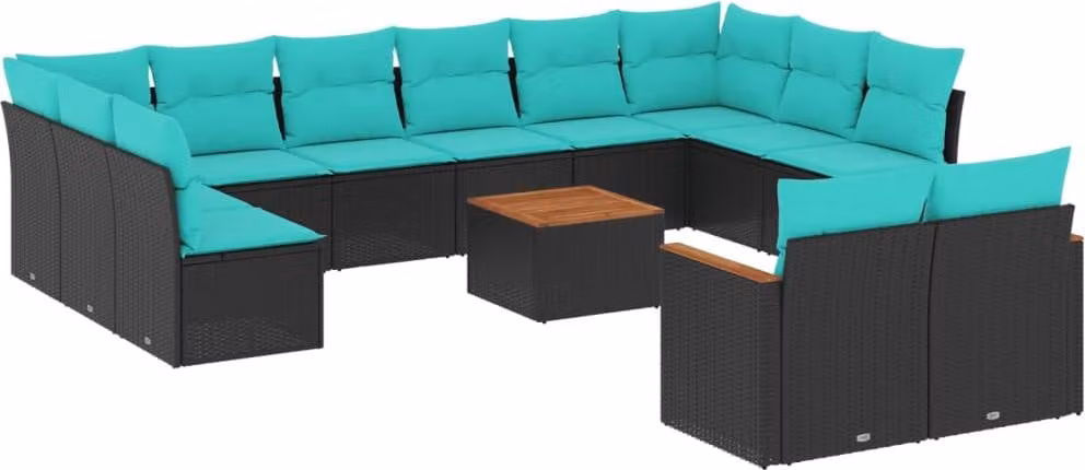 Set Divani da Giardino 13 pz con Cuscini Nero in Polyrattan