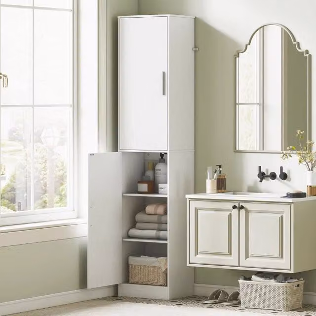 Armadio da bagno REDOM in legno bianco con ante a battente L/P/H: 40 x 35 x 180 cm – 1