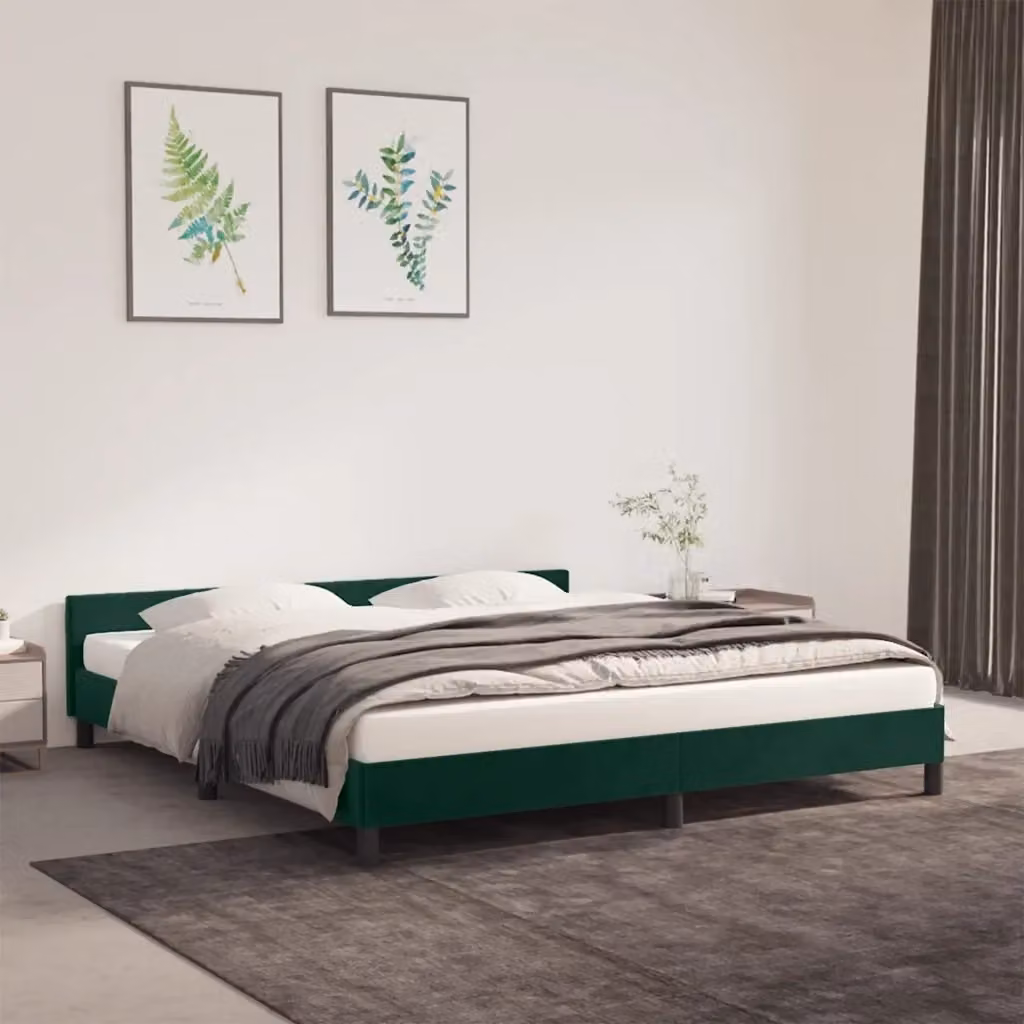 Letto matrimoniale moderno in velluto verde con struttura imbottita e doghe in legno L: 160 cm, P: 200 cm – 2