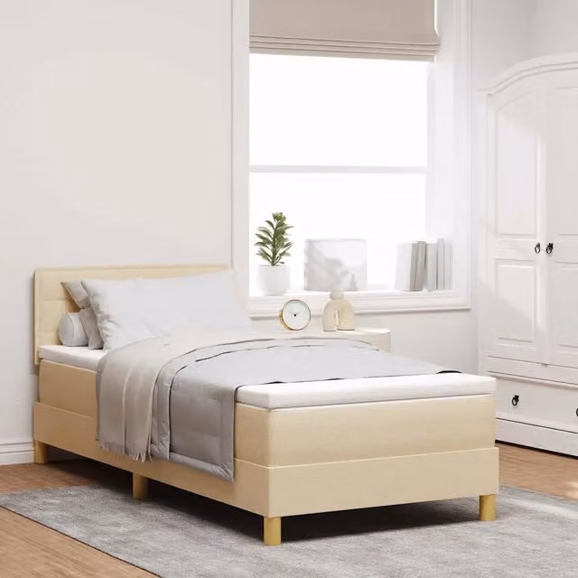 Letto a molle con cuscino Crema 90 x 190 cm Tessuto 3338809