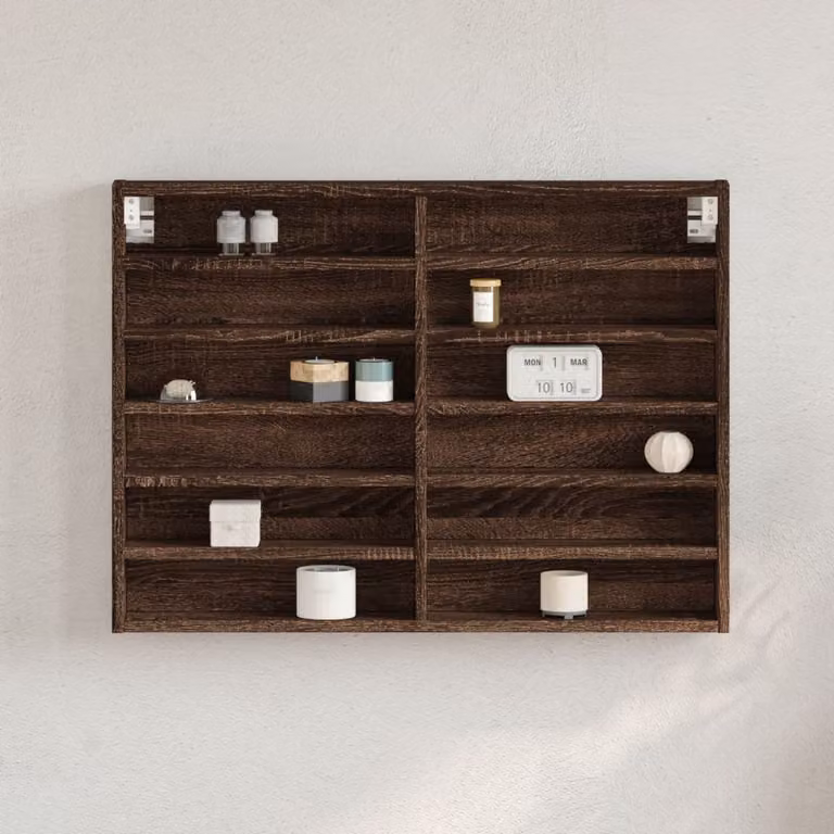 Armadietto Vetrina vidaXL in Legno Rovere Marrone con Ante in Vetro e Mensole Interne, da Appendere a Parete, L 80 x P 8,5 x H 58 cm