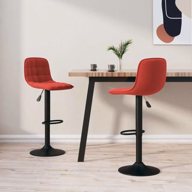 Set di 2 sgabelli da bar vidaXL in velluto rosso con struttura in metallo per soggiorno e sala da pranzo, Altezza: 105 cm, Larghezza: 42,5 cm, Profondità: 45 cm – 1