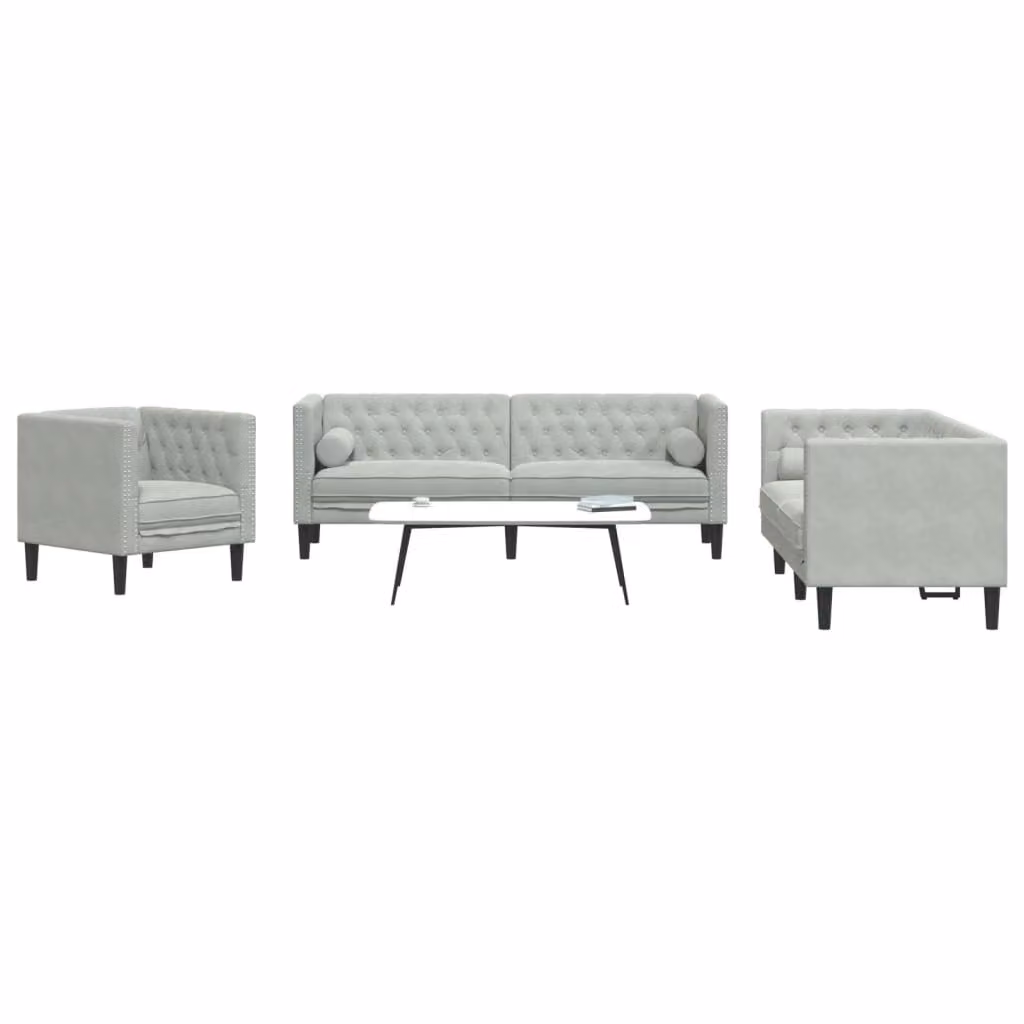 Maison Exclusive - Set divano Chesterfield a 3 posti con cuscini per il collo, in velluto grigio chiaro