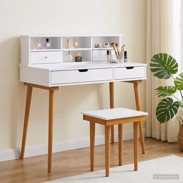 Set Tavolo da Trucco FAUSKE vidaXL 3 pz Bianco L/P/H: 100 x 50 x 103,5 cm