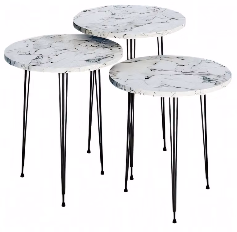 Elegantes weißes Couchtisch-Set aus Holz und Metall im modernen Stil