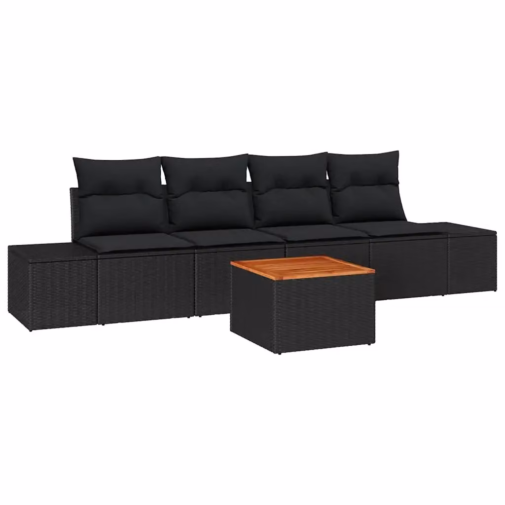 Set Divano da Giardino vidaXL 5 Pezzi Nero con Cuscini e Tavolino in Polyrattan e Acciaio – 2