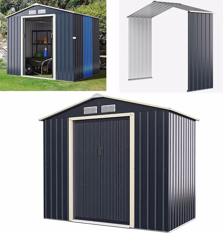 Capanno per attrezzi COSTWAY in metallo esteso-213x127x195 cm, capanno per attrezzi con serratura, capanno da giardino con 4 prese d'aria e porta scorrevole